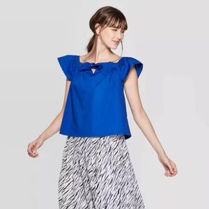 BRAND NEW Who What Wear Off The Shoulder Bardot Top Royal Blue Large 100% Cotton